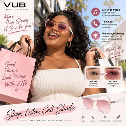 👓 VUB Smart Translation Glasses – Unisex Bluetooth Audio Eyewear with Real-Time AI Translation, Photochromic Transition Lenses, Blue Light Filtering & Tortoiseshell Frame