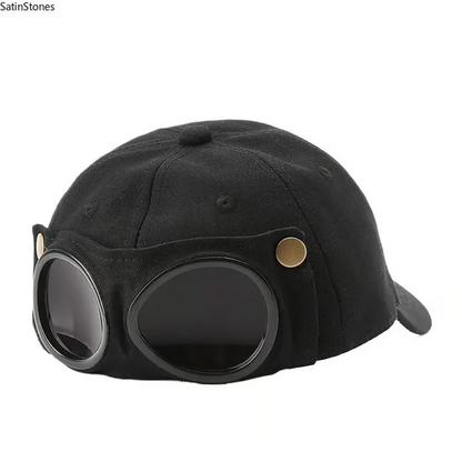 🧢 Detachable Goggle Pilot Cap — Vintage Washed Cotton Streetwear 😎