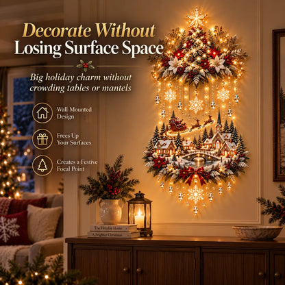 🎄 Illuminated Christmas Tree & Village Wall Hanging | Cascading Warm Lights for Living Rooms, Entryways & Staircases ✨