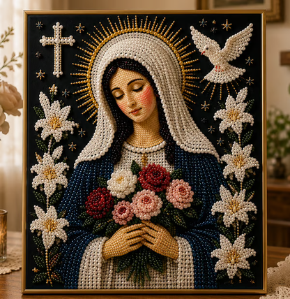 🎉🙏 Divine Pearl Bead Virgin Mary Icon – A Peaceful DIY Faith Art Gift ✨