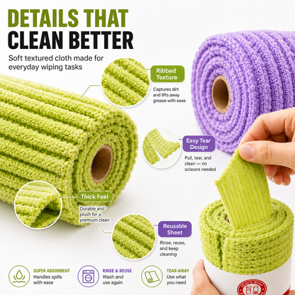 🔥 BUY 1 GET 1 FREE 🔥 – Reusable Tear-Away Cleaning Cloth Roll