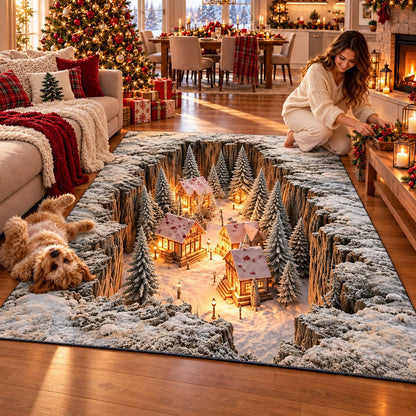 Optical Illusion Christmas Scene Rug | Bring A Hidden Winter Village To Your Floor