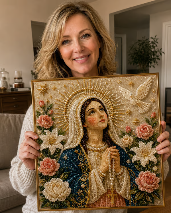 🎉🙏 Divine Pearl Bead Virgin Mary Icon – A Peaceful DIY Faith Art Gift ✨