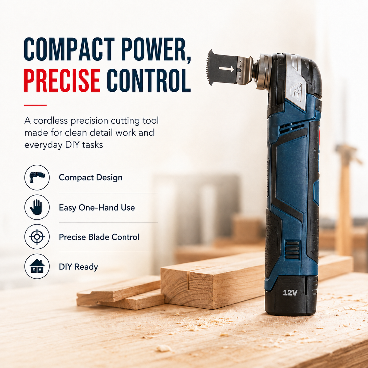 🔧12V Cordless Precision Cutter – Clean Detail, Plunge & Flush Cuts Made Easy