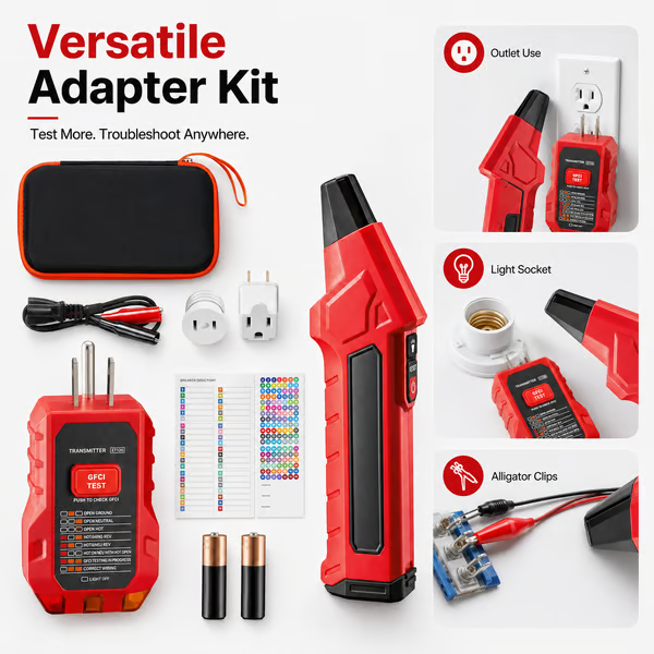 ⚡ Portable Circuit Breaker Finder &amp; GFCI Tester Kit – 4-Adapter Electrical Tracing Tool 🧰