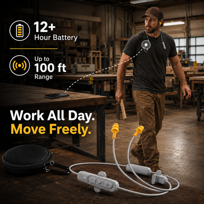 🎧 25dB NRR Wireless Hearing Protection Earbuds – 12+H Battery, Bluetooth & IP65