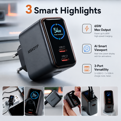 🔥Last Day 50% OFF -⚡ 65W GaN Fast Charger | Smart Animated AI Display 🖥️