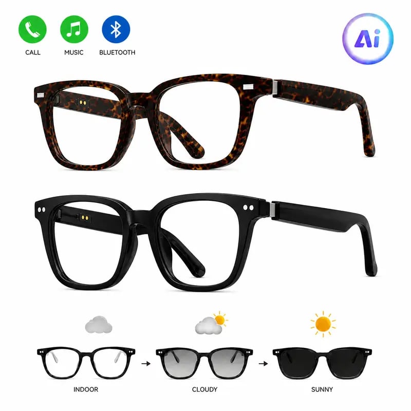 👓 VUB Smart Translation Glasses – Unisex Bluetooth Audio Eyewear with Real-Time AI Translation, Photochromic Transition Lenses, Blue Light Filtering & Tortoiseshell Frame
