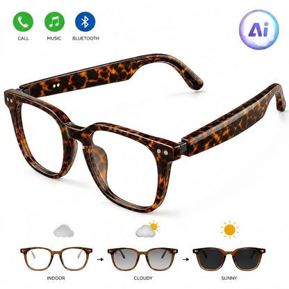 👓 VUB Smart Translation Glasses – Unisex Bluetooth Audio Eyewear with Real-Time AI Translation, Photochromic Transition Lenses, Blue Light Filtering & Tortoiseshell Frame