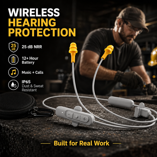 🎧 25dB NRR Wireless Hearing Protection Earbuds – 12+H Battery, Bluetooth & IP65