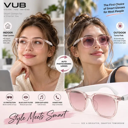 👓 VUB Smart Translation Glasses – Unisex Bluetooth Audio Eyewear with Real-Time AI Translation, Photochromic Transition Lenses, Blue Light Filtering & Tortoiseshell Frame