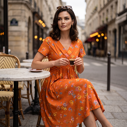 Limited Stock! 50% Off Hot Sale Ongoing🌺Women's V-Neck Floral Print Dress with Twist Waist
